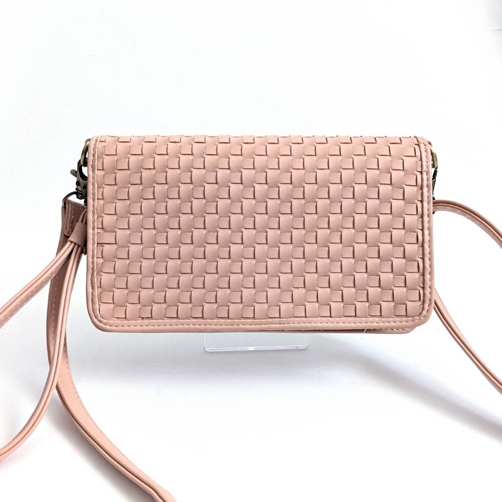 Joy Susan Pastel Pink Woven Crossbody Clutch Purse Wristlet Feminine Small Girly